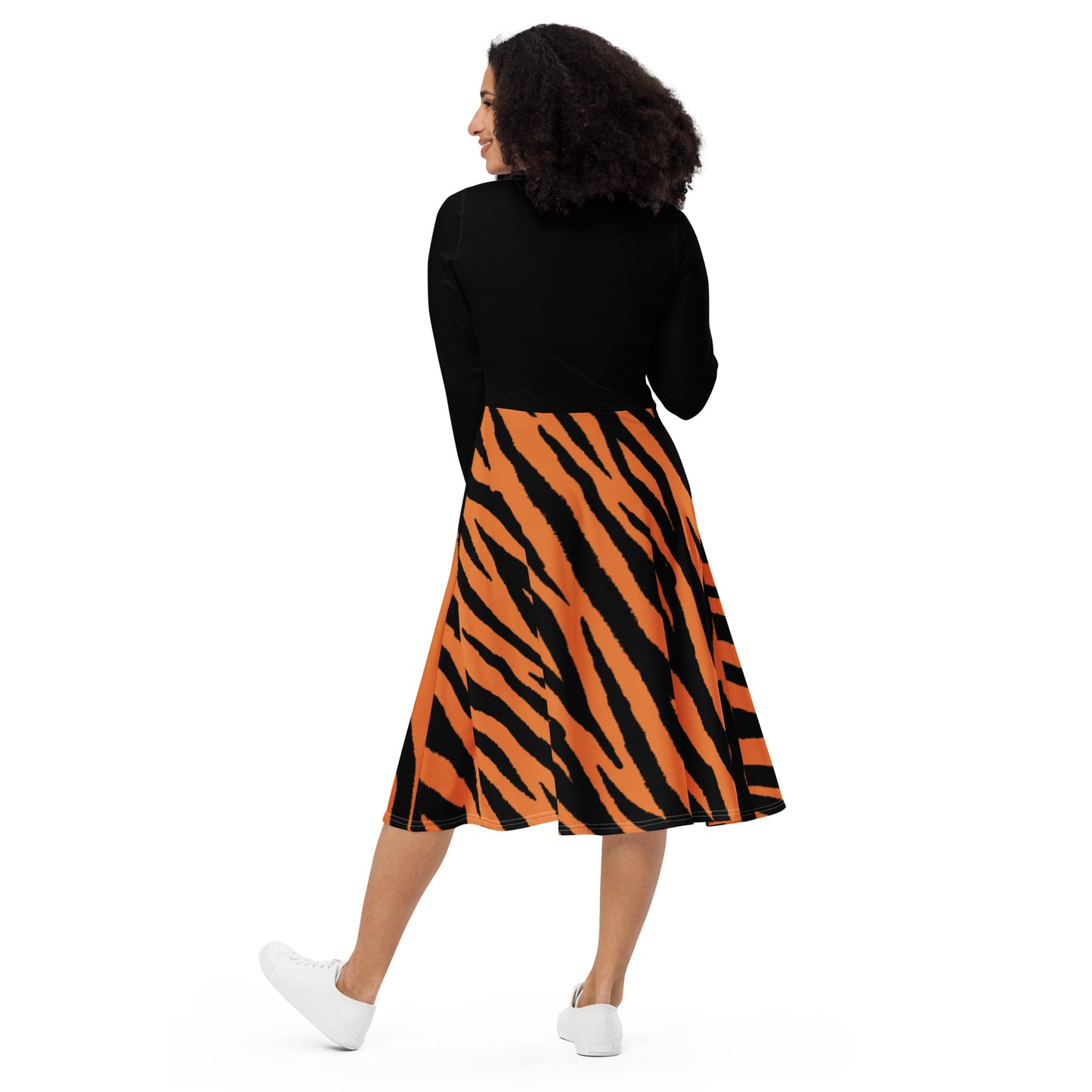 'Just Believe' Tiger Print Long Sleeve Midi Dress