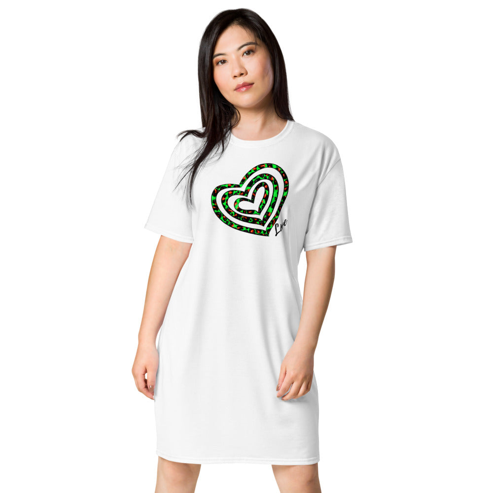 Green Heart Print T-shirt Dress