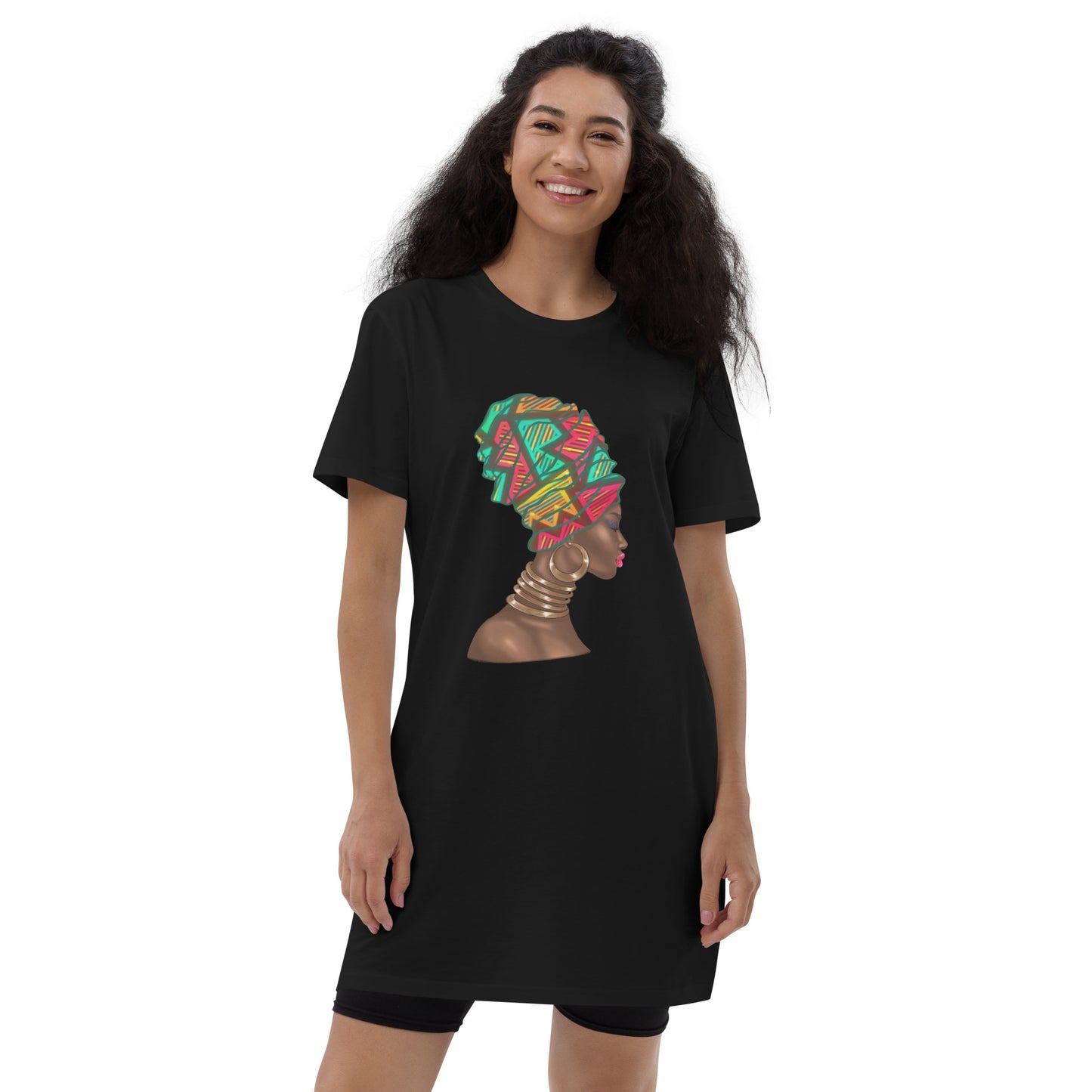 'Coloured Head Wrap' Organic Cotton T-shirt Dress