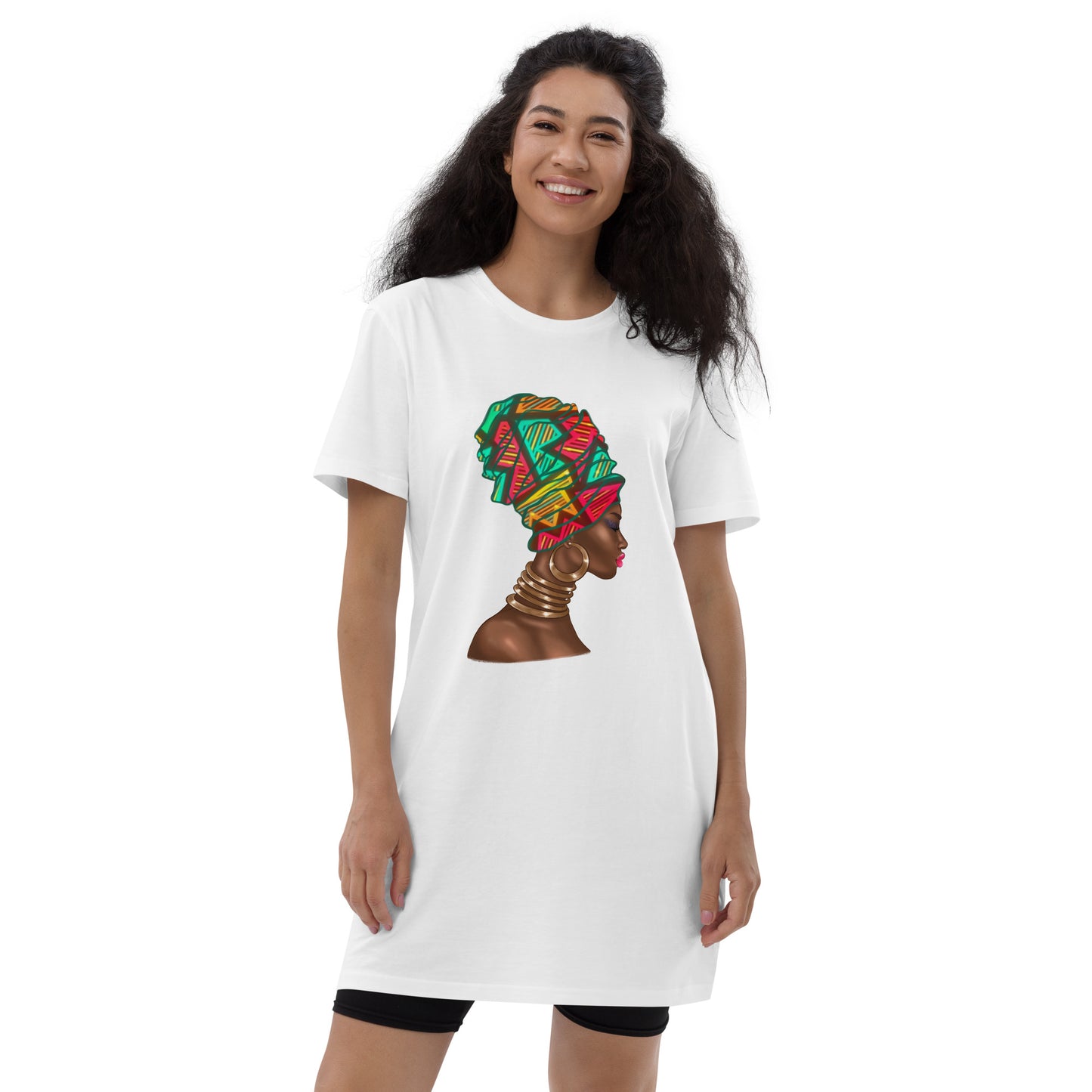 'Coloured Head Wrap' Organic Cotton T-shirt Dress