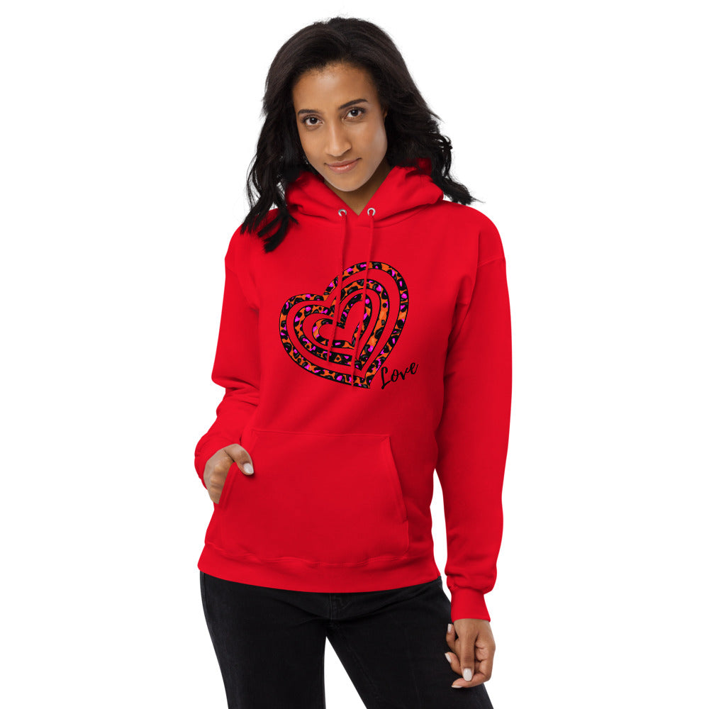 Pink Heart Print Fleece Hoodie