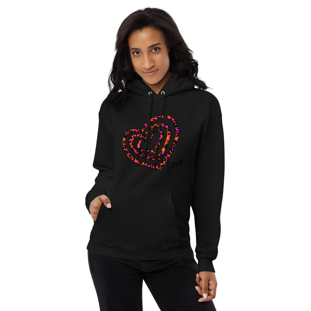 Pink Heart Print Fleece Hoodie