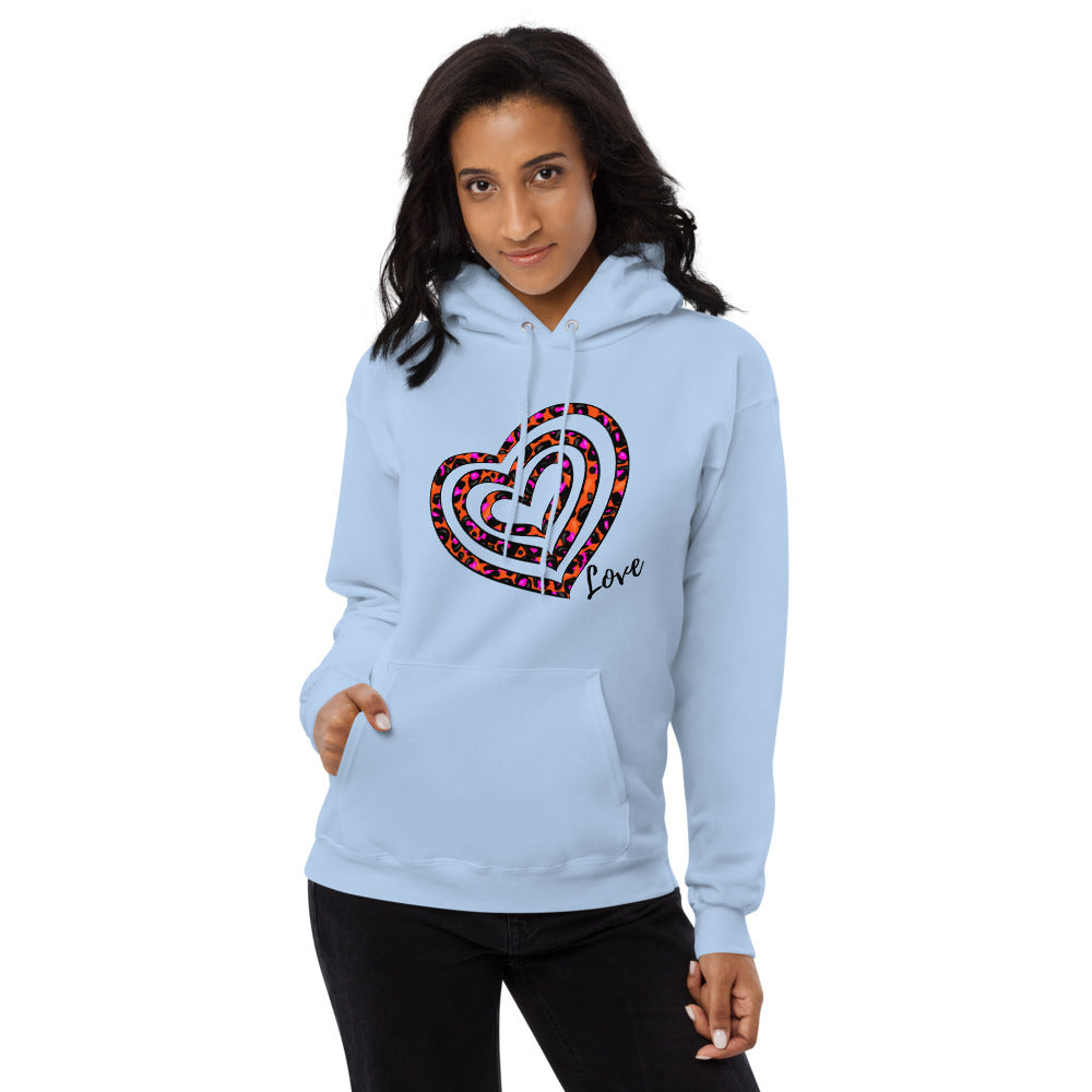 Pink Heart Print Fleece Hoodie