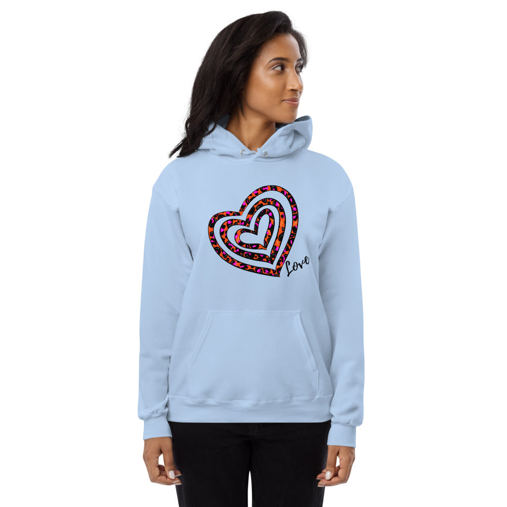 Pink Heart Print Fleece Hoodie