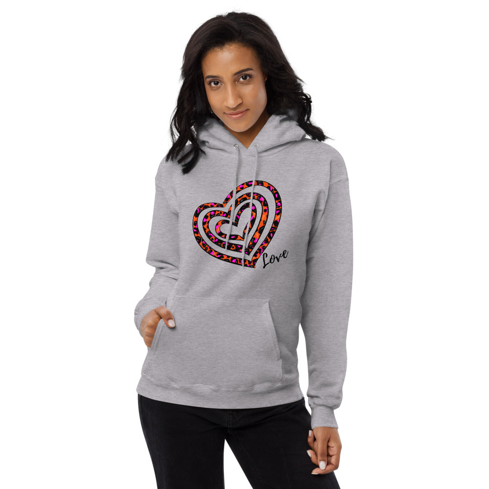 Pink Heart Print Fleece Hoodie