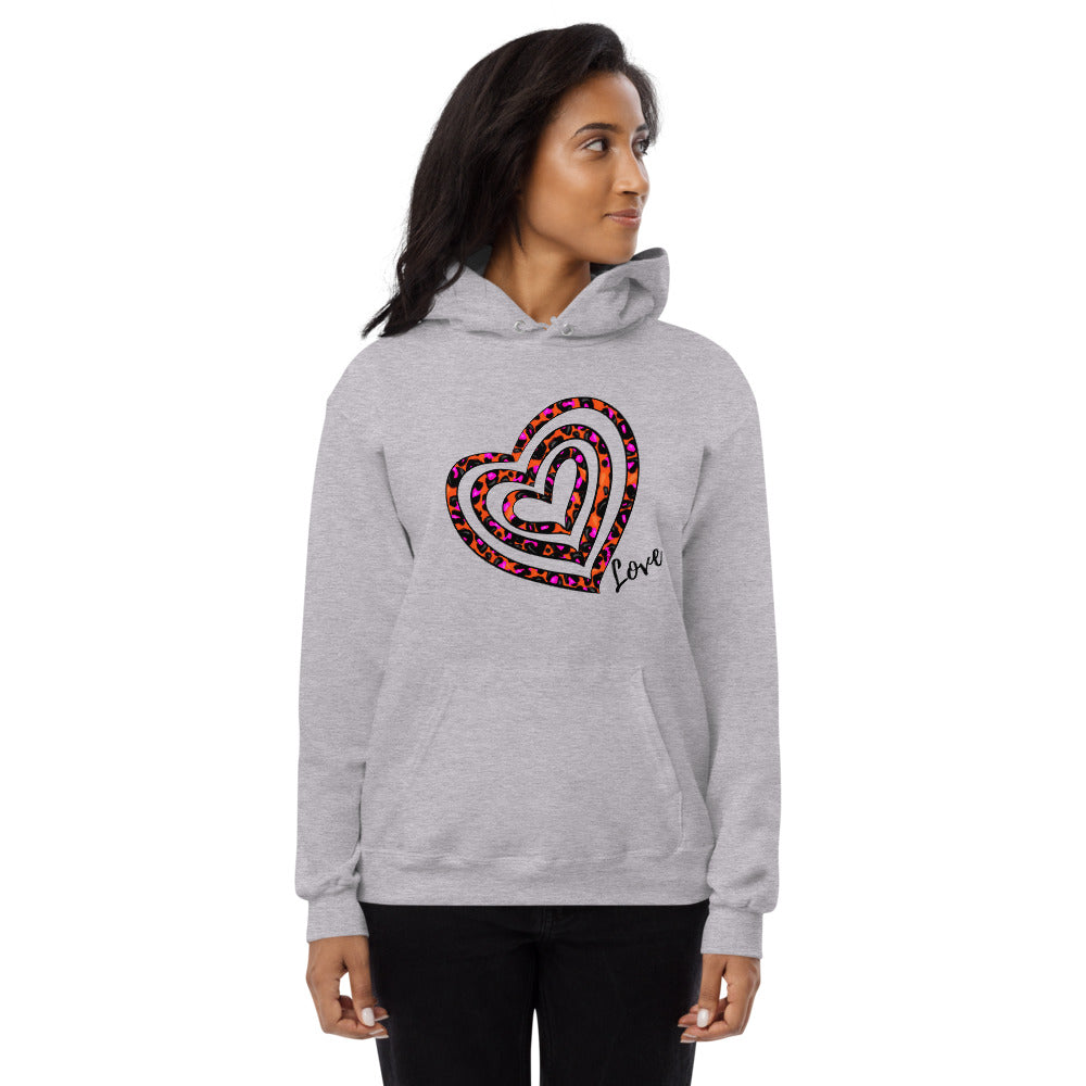 Pink Heart Print Fleece Hoodie