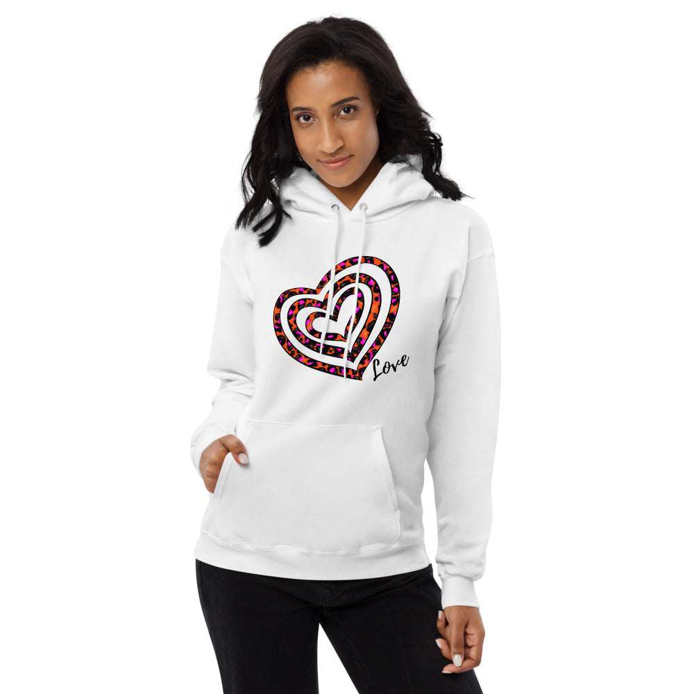 Pink Heart Print Fleece Hoodie