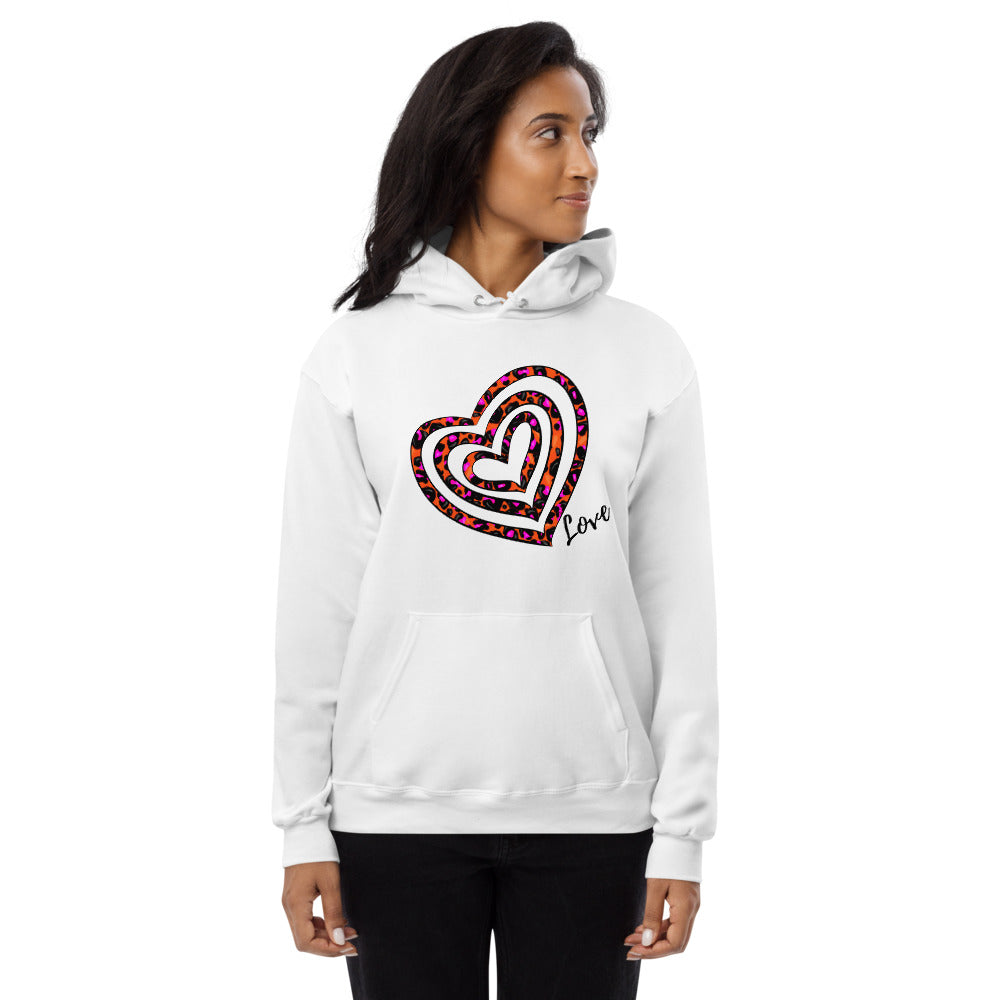 Pink Heart Print Fleece Hoodie