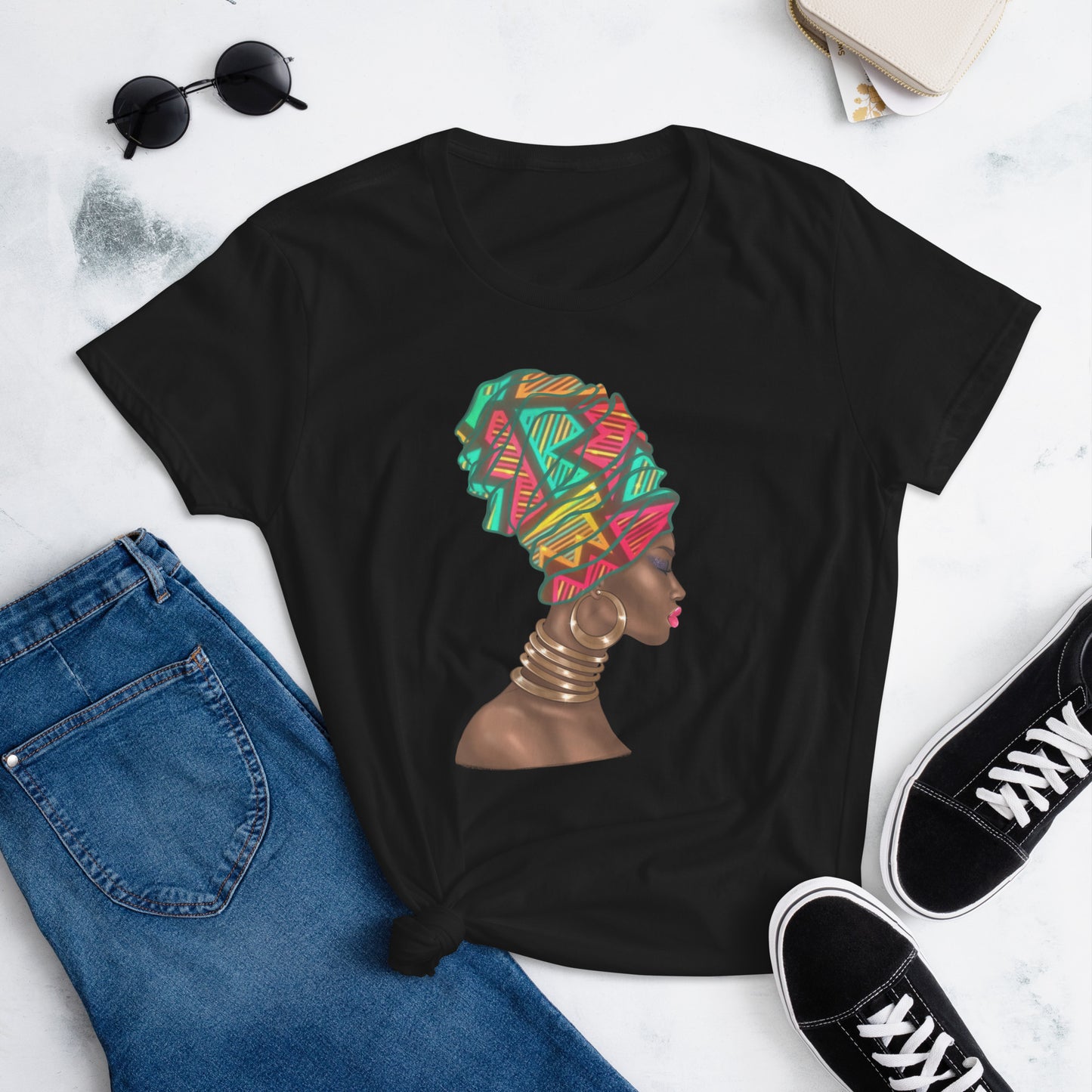 'Coloured Head Wrap' Women's Fitted T-shirt