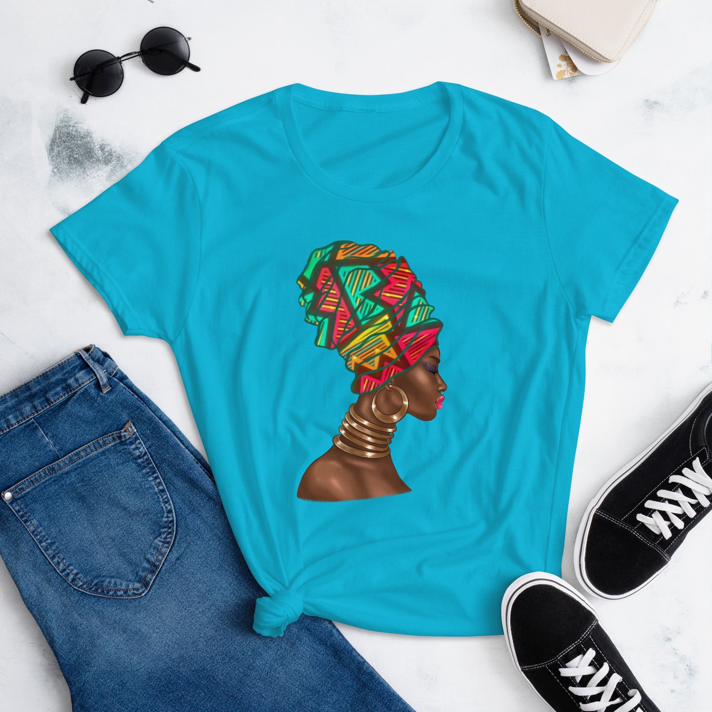 'Coloured Head Wrap' Women's Fitted T-shirt