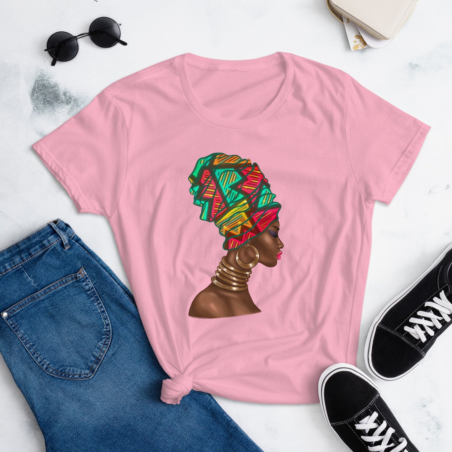 'Coloured Head Wrap' Women's Fitted T-shirt