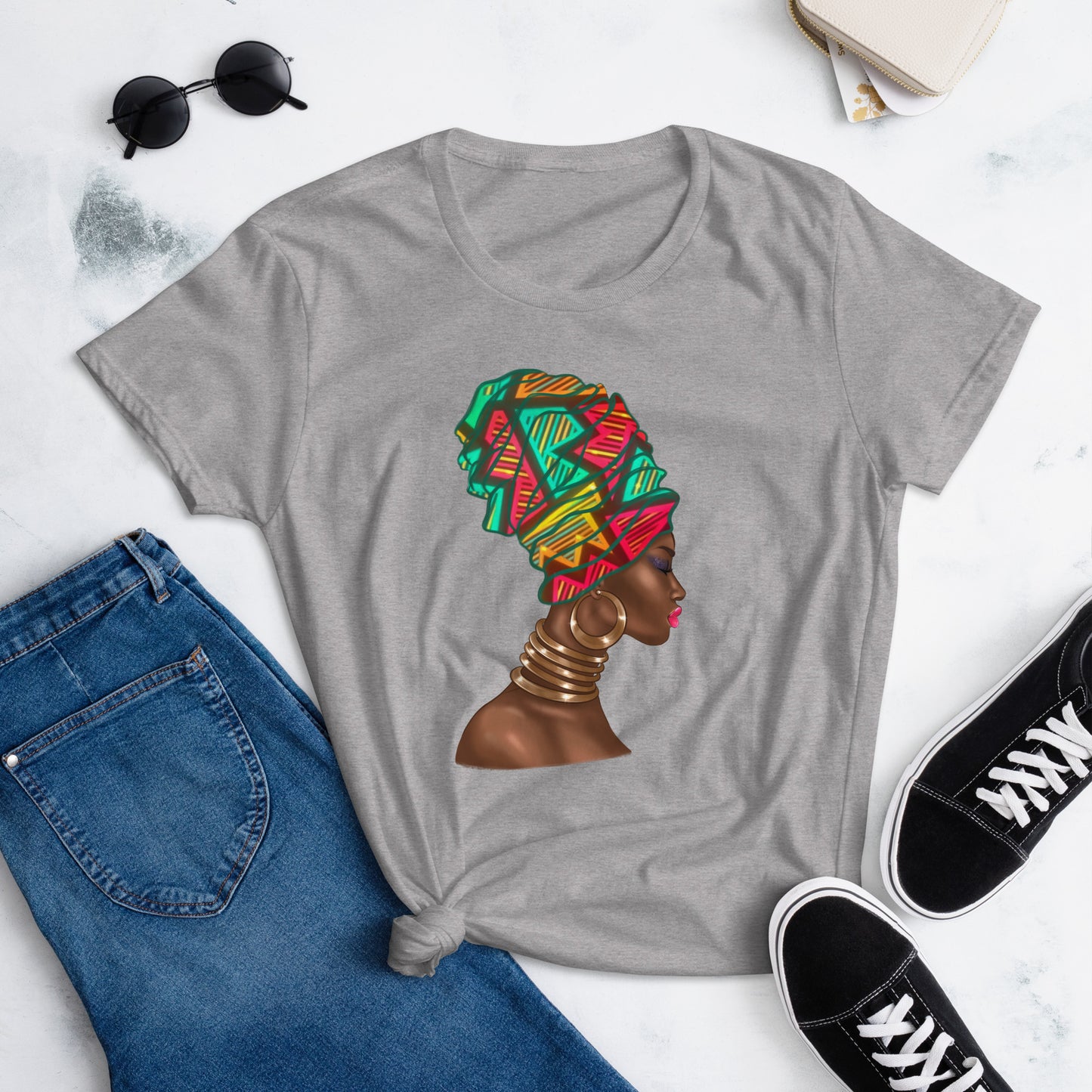 'Coloured Head Wrap' Women's Fitted T-shirt