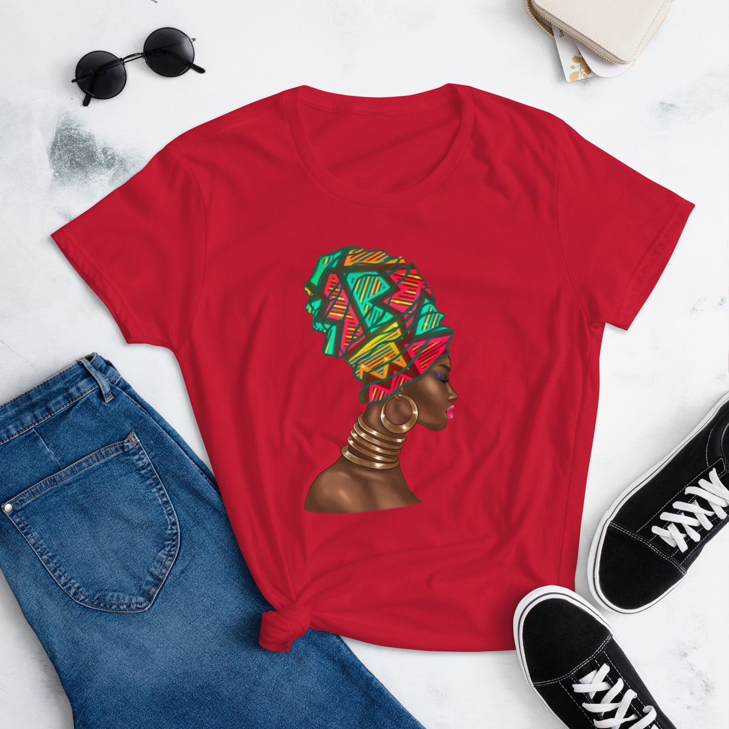 'Coloured Head Wrap' Women's Fitted T-shirt